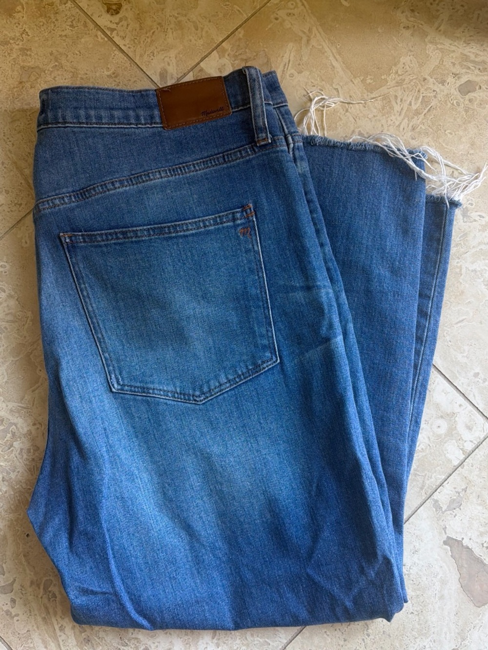 Madewell Medium Blue Straight-Leg Jeans with Raw Hem